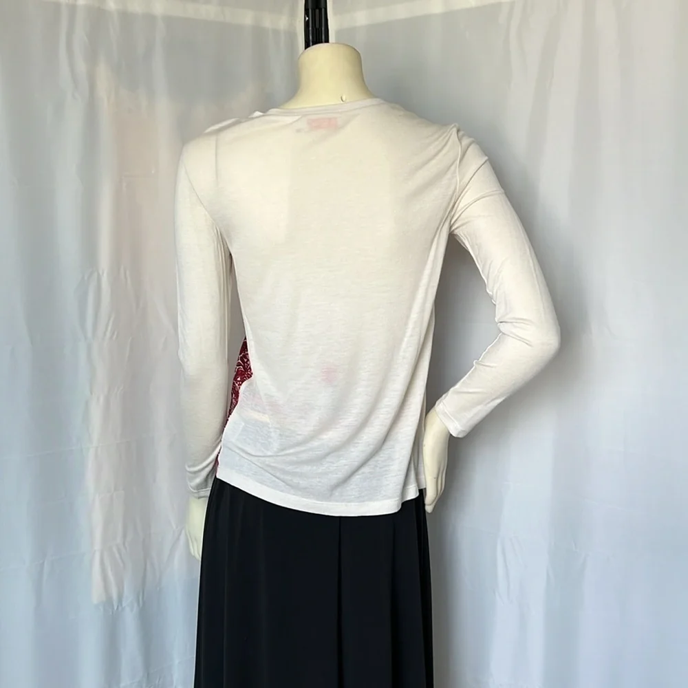 Tory Burch Roanan Kyoto Red Floral Butterfly Silk Wool Two Tone Top